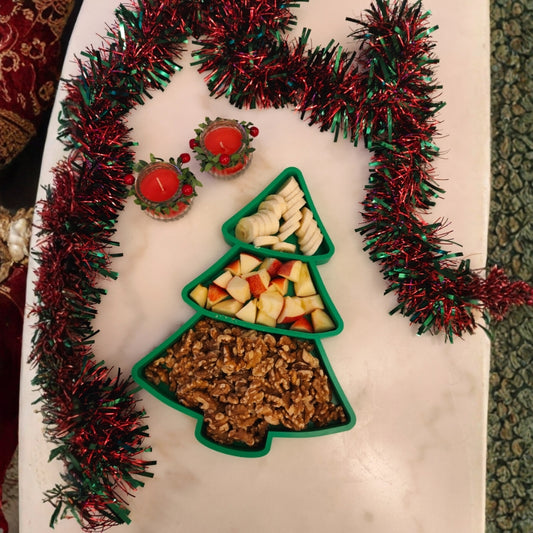 Recipiente Seccionado en Forma de Árbol de Navidad para Snacks y Frutas