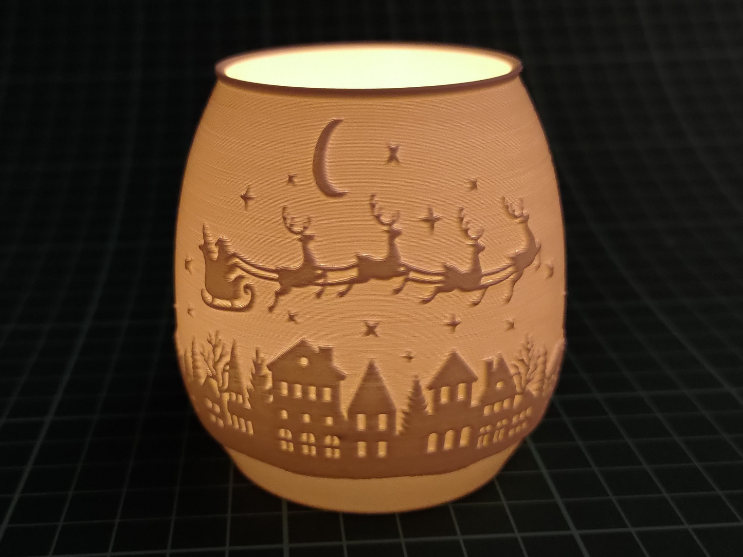 Lampara Litofania Navideña: Escena de Santa Claus Y el Pueblo