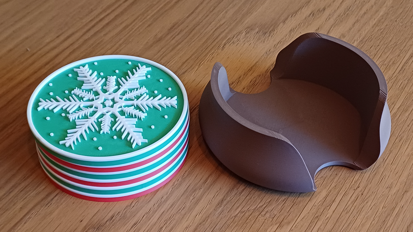 ❄️ Set de Posavasos Navideños 3D | ¡Diseño Copo de Nieve con Soporte! 🎁